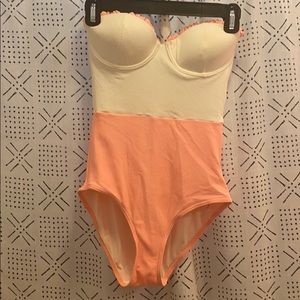 Peach and white topshop one-piece bathing suit